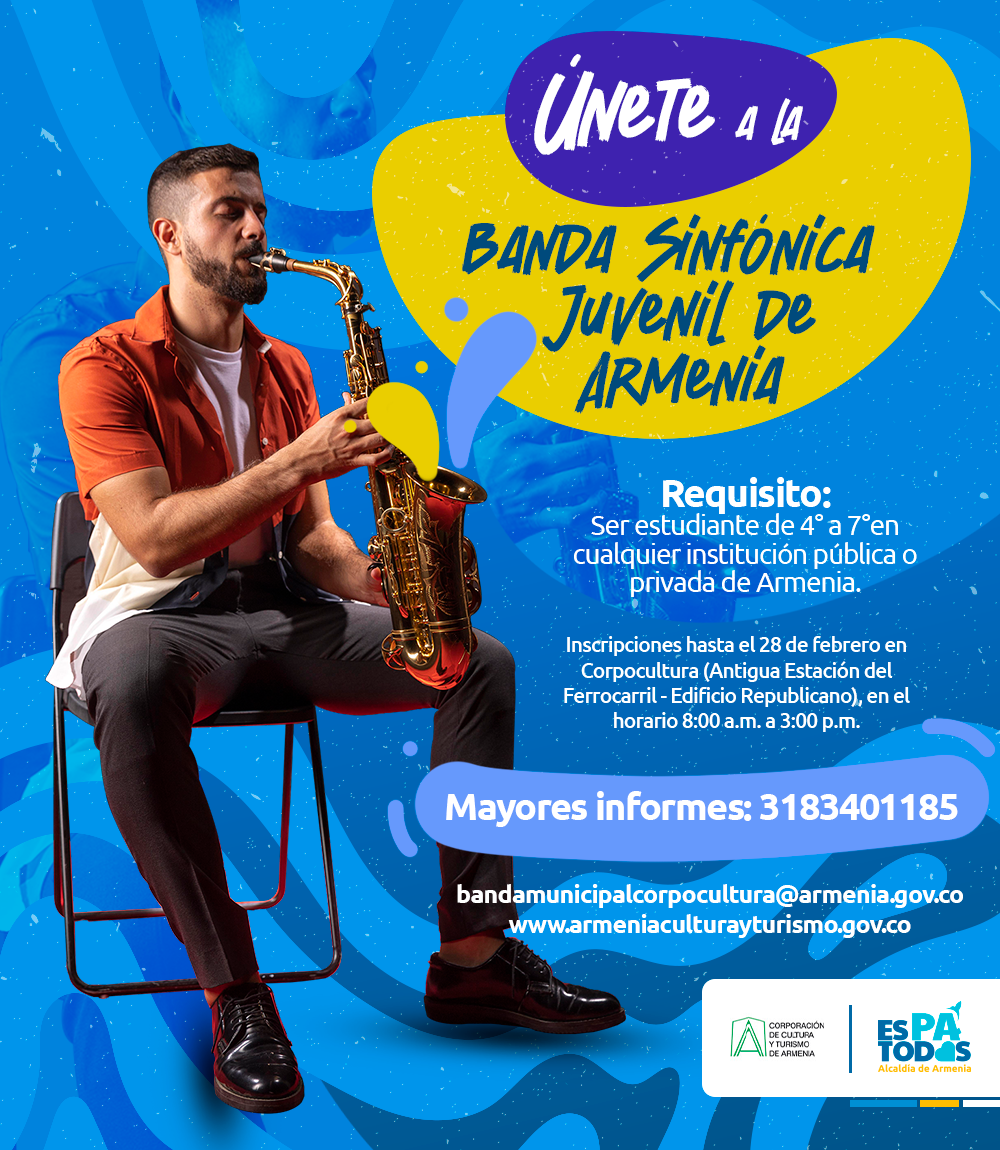 Afiche de Banda Sinfónica Juvenil de Armenia busca nuevos integrantes