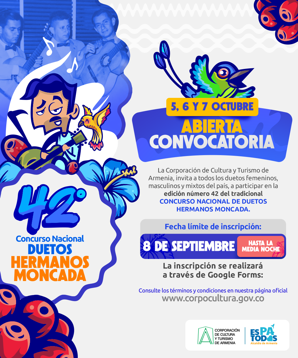 Afiche de XLII años sintiendo el orgullo de ser cuyabros a través un tiple: Concurso Nacional de Duetos Hermanos Moncada