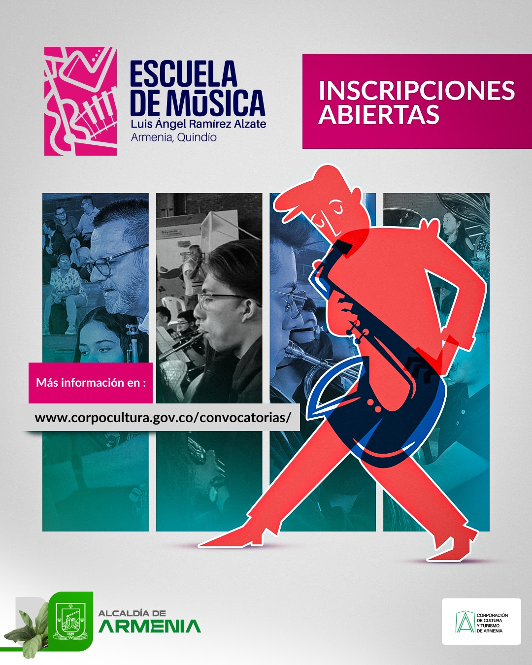 Afiche de Abiertas inscripciones para los procesos de formación de la Escuela Municipal de Música “Luis Ángel Ramírez Álzate”