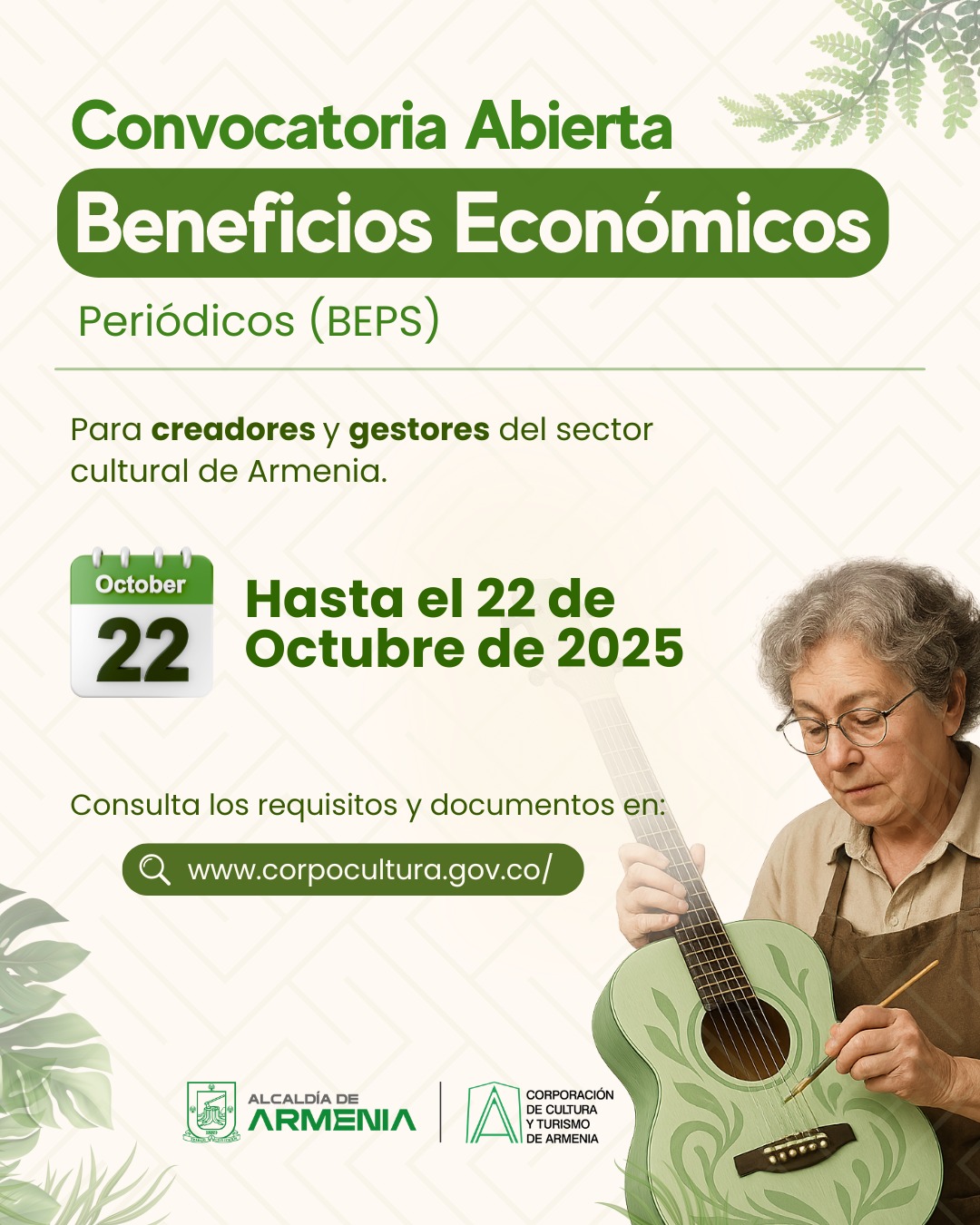 Afiche de Abierta convocatoria Beneficios Económicos Periódicos - BEPS para creadores y gestores culturales de Armenia