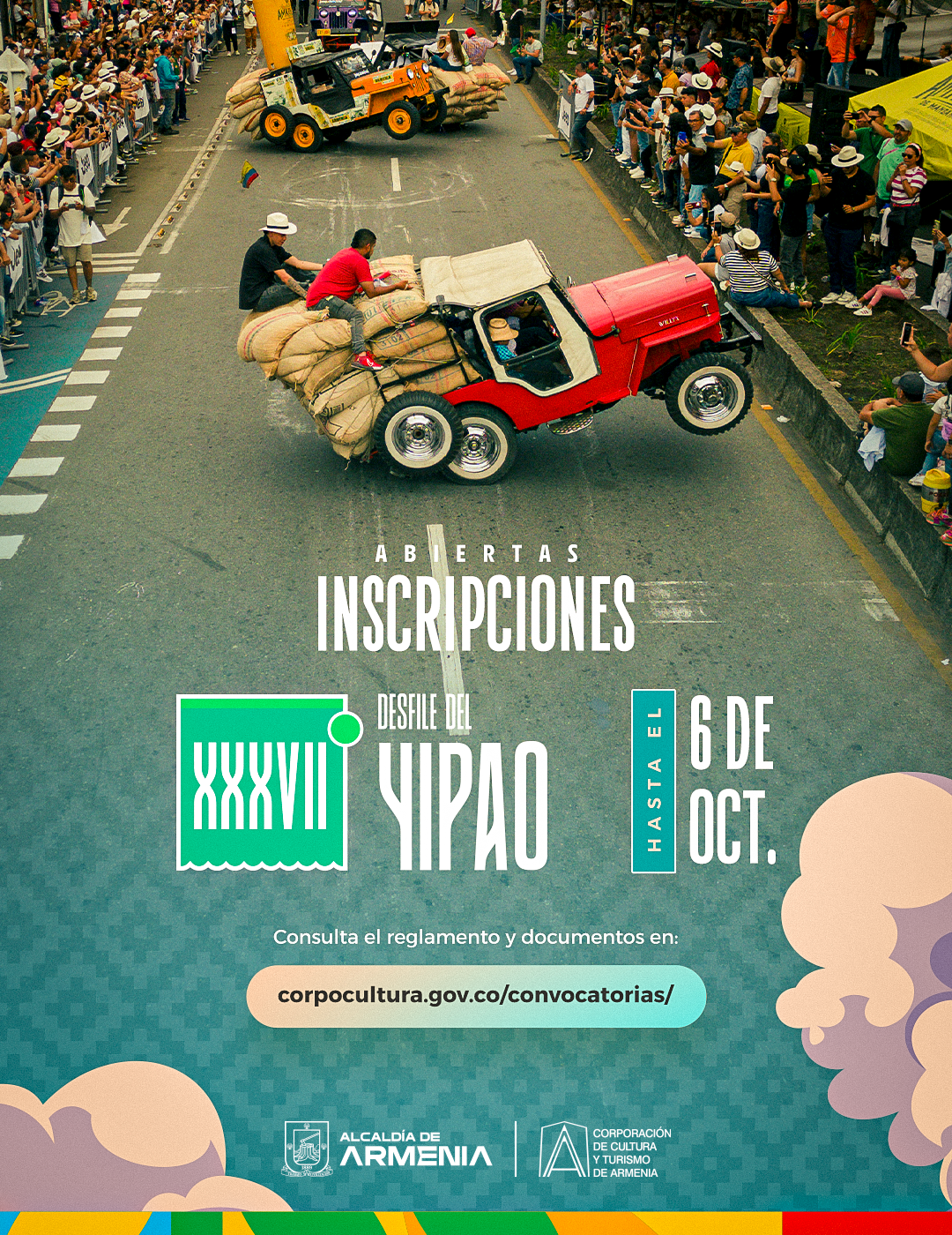 Afiche de Abiertas inscripciones para la versión N.° 37 del Desfile del Yipao